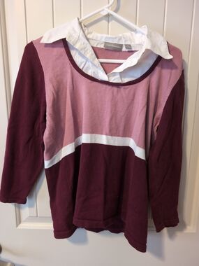croft & barrow Pink and Burgundy Colorblock Pullover with Faux Collar
